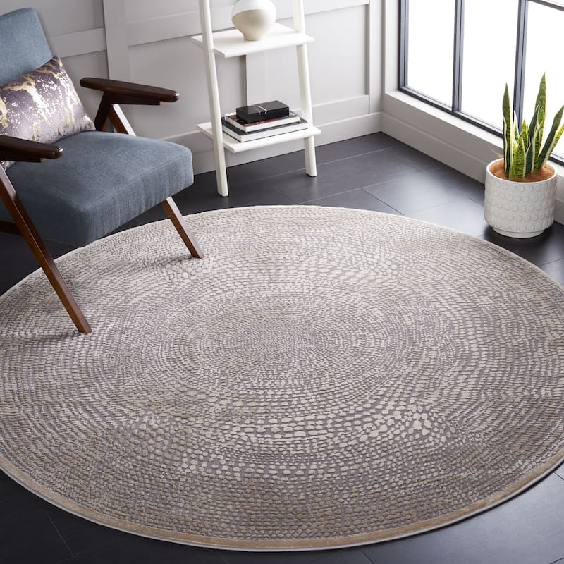 SAFAVIEH Meadow Shakila Modern Abstract Rug - 5' Round - Ivory/Grey - Round