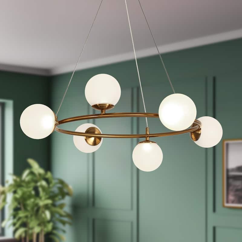 Modern Brass 6-Light Gold LED Integrated Wheel Chandeliers for Living Room - 26" D x 9" H