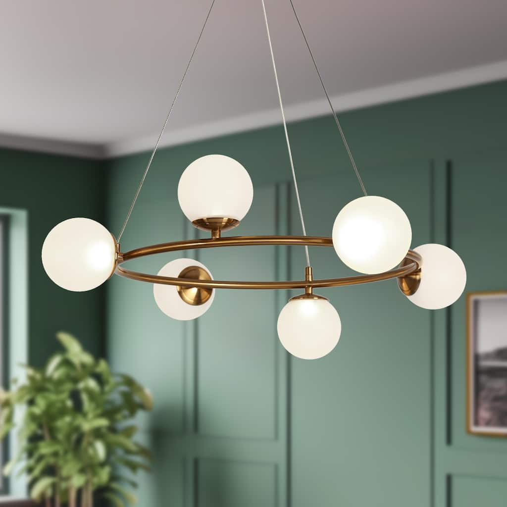 Modern Brass 6-Light Gold LED Integrated Wheel Chandeliers for Living Room - 26" D x 9" H