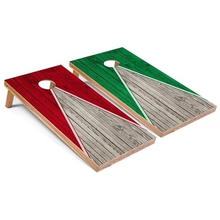 Solid Wood Cornhole Boards - Red and Kelly Triangle Design