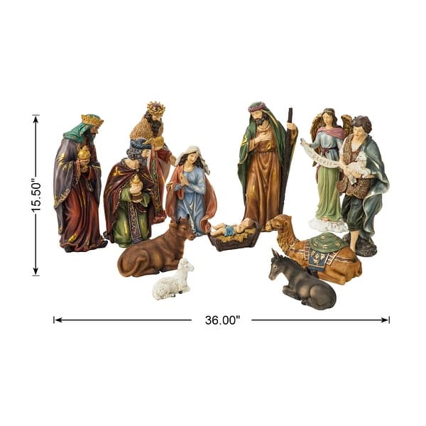 dimension image slide 16 of 30, Glitzhome 12pcs Resin Christmas Multi/ Blue/ Ivory Nativity Figurines Set