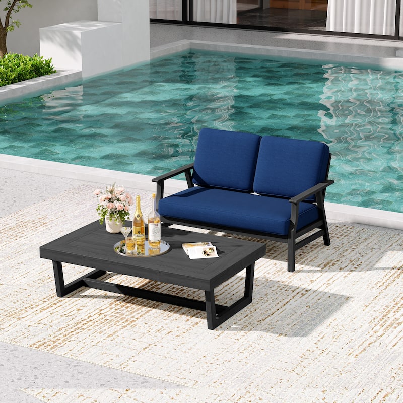 2-Piece Teak Outdoor Loveseat Set with Table.