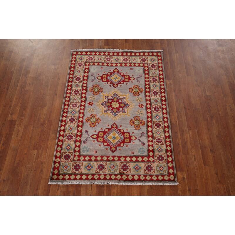 Gray Kazak Oriental Accent Rug Hand-Knotted Wool Carpet - 3'6" x 5'0"
