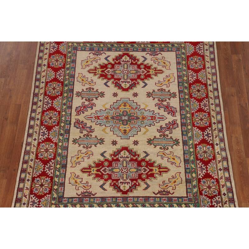 Traditional Beige Kazak Oriental Area Rug Handmade Wool Carpet - 5'2" x 6'10"