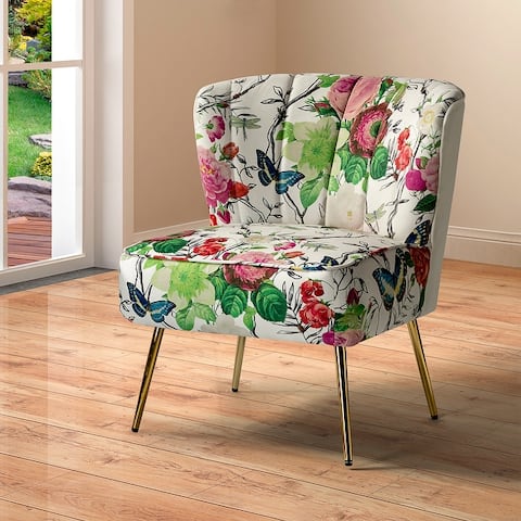 Amata Bold Patterned Tufted Side Chair with Goldtone Legs