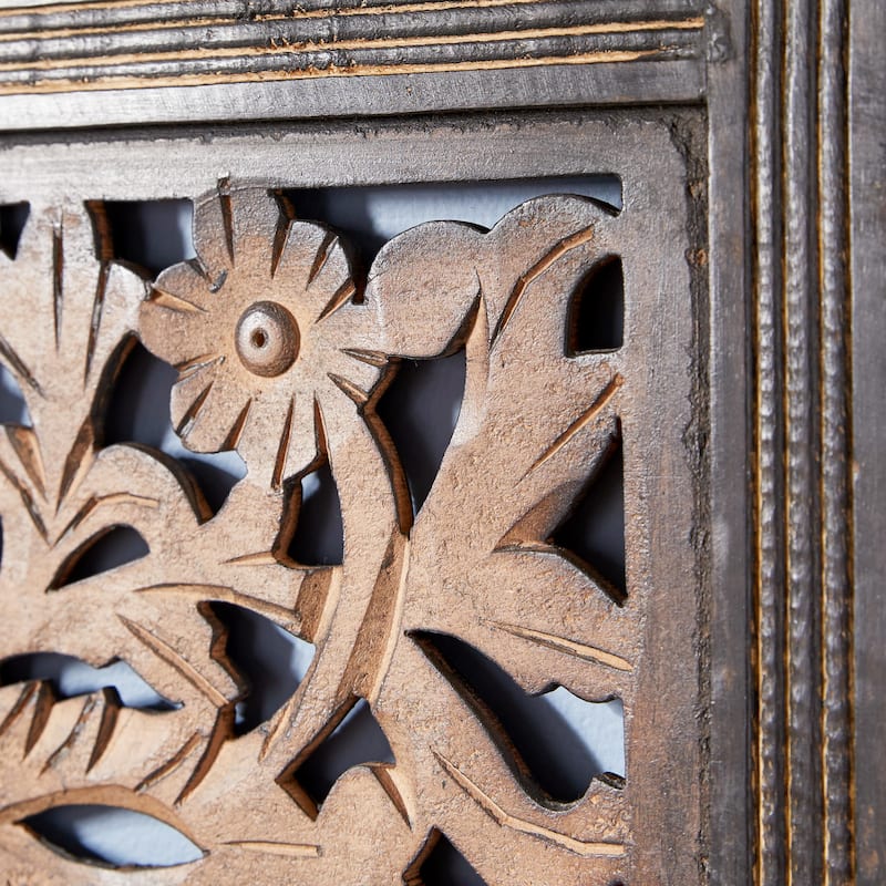 Brown Wooden Handmade Intricately Carved Floral Home Wall Decor