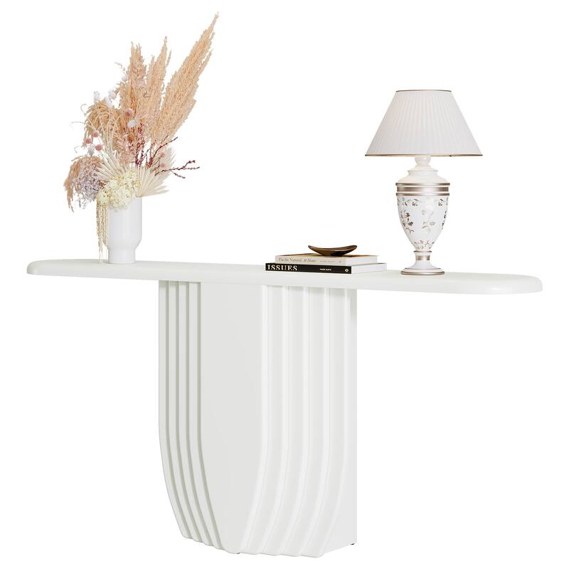 63" Modern Wood Console Table, Geometric Base Entryway Sofa Table for Entry, Entrance, Foyer