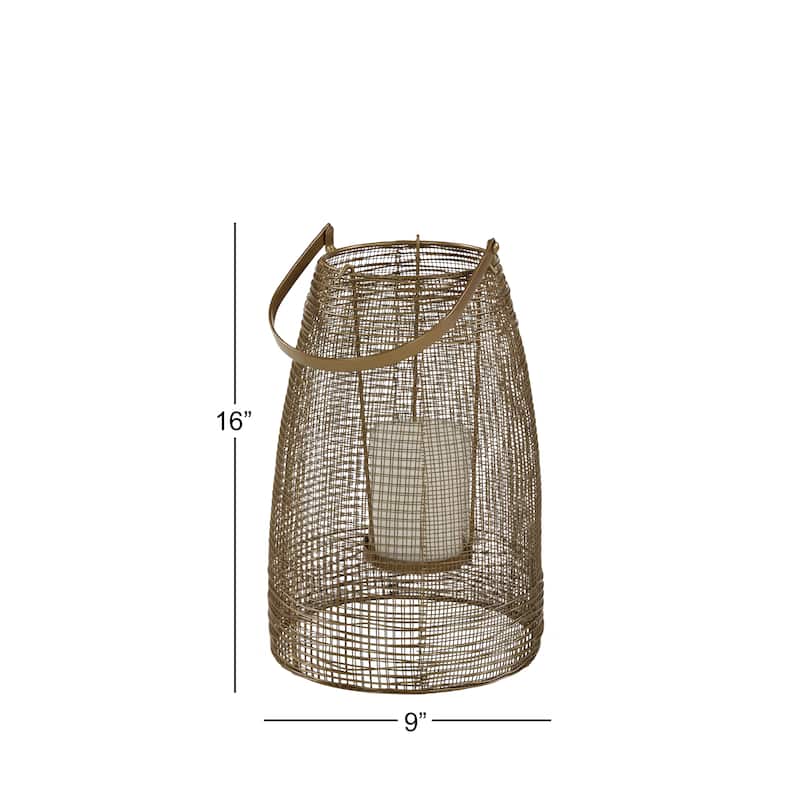 Gold Metal Decorative Indoor Outdoor Candle Lantern with Handle - 9 x 9 x 16