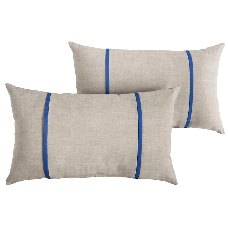 Sorra Home Sunbrella Outdoor Double Petite Flange Pillow Set of 2 - Sunbrella - Cast Silver/Canvas True Blue - 16 in H x 26 in W x 6 in D