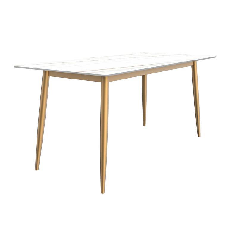 Zayle Dining Table with a 71" Rectangular Top and Gold Steel Base