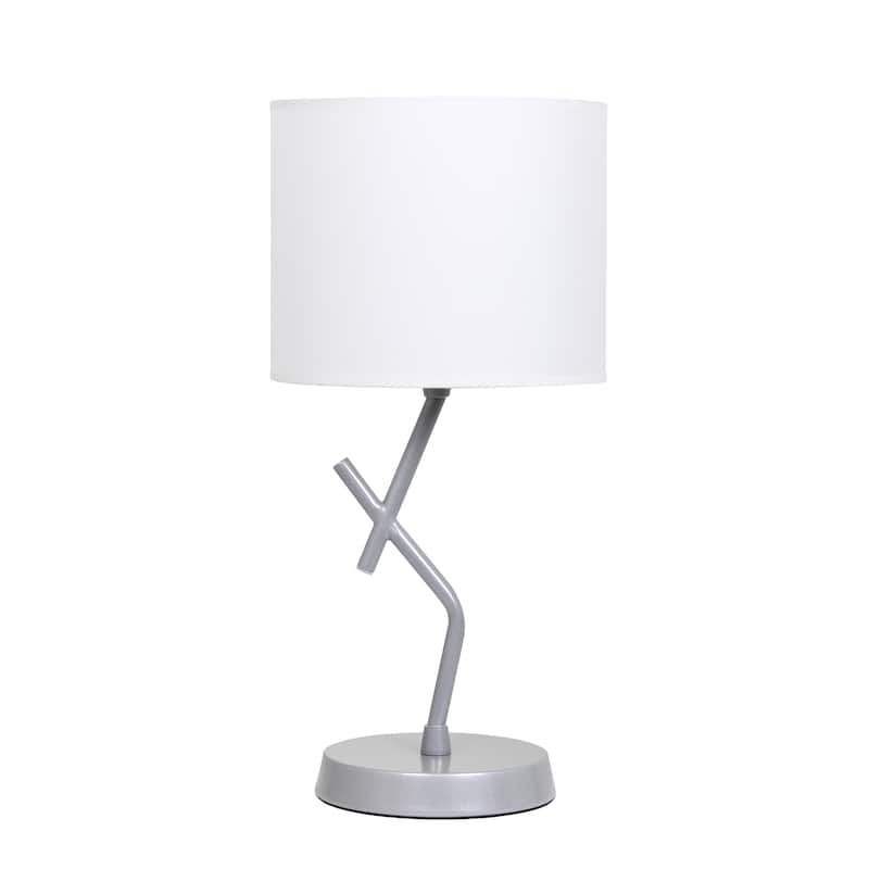Modern Geometric Metal Table Lamp with Fabric Drum Shade for Bedroom Living Room Office Decor - 8.07” x 8.07” x 17.13” - Silver