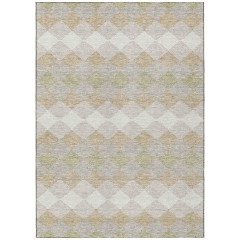 Machine Washable Indoor/ Outdoor Modern Mosaic Chantille Rug