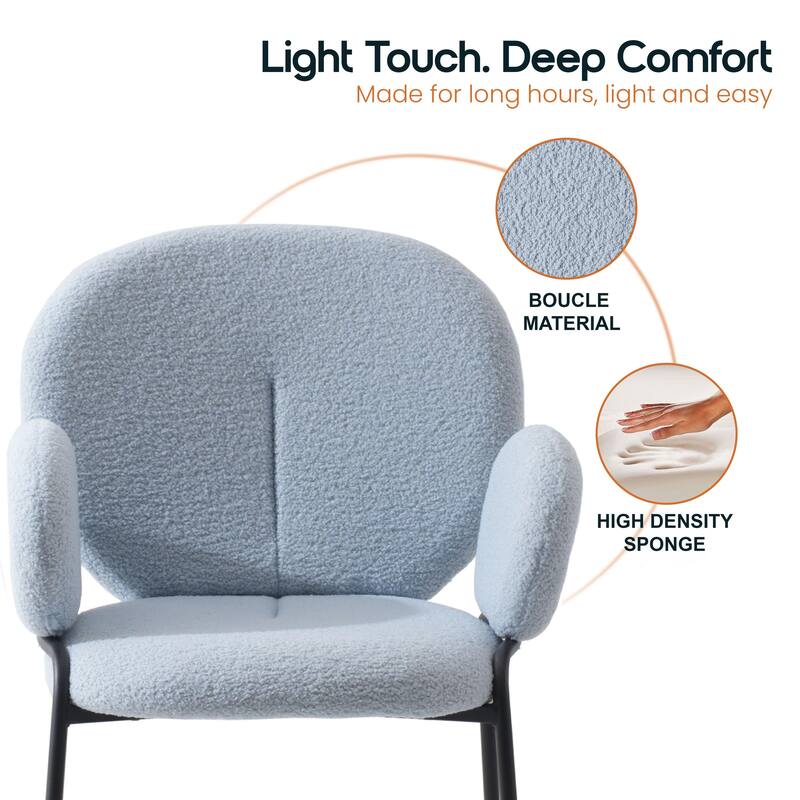 Celestial Modern Boucle Upholstered Accent Side Dining Chairs with Black Iron Legs for Living/Dining Room (Set of 4)