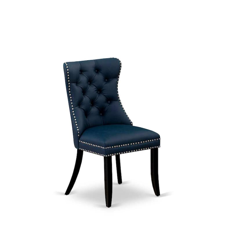 Modern Parsons Dining Chairs - Navy Blue Faux Leather Padded Set of 2