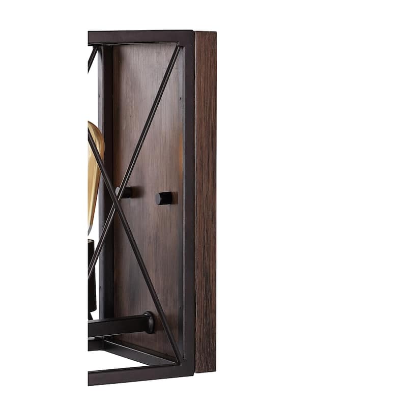 Arden X-Frame 6" 1-Light Farmhouse Rustic Iron LED Sconce, Oil Rubbed Bronze/Wood Finish by JONATHAN Y