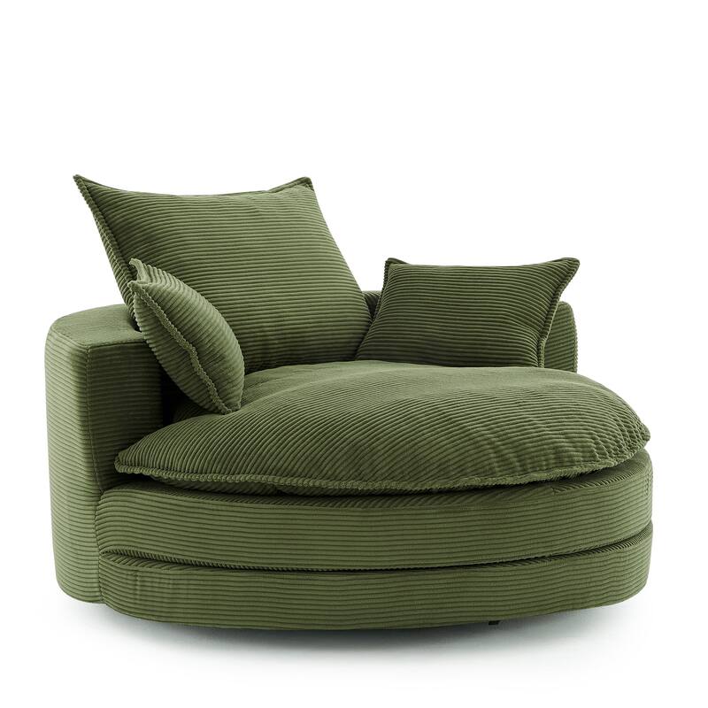 Roomfitters Swivel Barrel Chair with Dual-Layer Cushion and 3 Pillows, Comfy Accent Chair for Home or Office