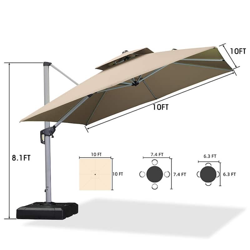 PURPLE LEAF 10ft Square Patio Offset Cantilever Umbrella with Base Included