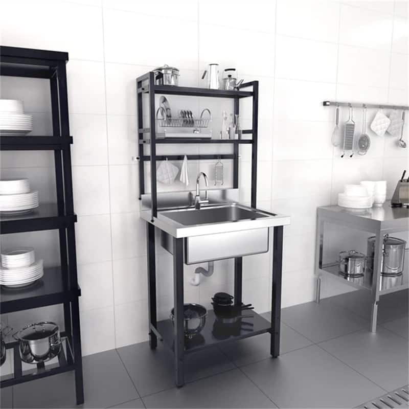 ingle Bowl 304 Stainless Steel Sink Restaurant Kitchen with Shelves