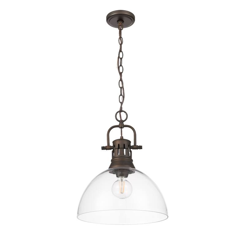 Yep by Golden Lighting Duncan 1-light 14in chain hung Pendant in Rubbed Bronze and Clear Glass