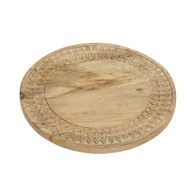 Wood Floral Intricately Carved Cake Stand - Brown - Roche River Decor