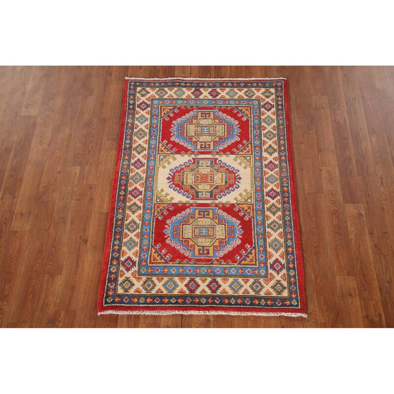 Geometric Kazak Accent Rug Handmade Oriental Wool Carpet - 2'9"x 4'2"