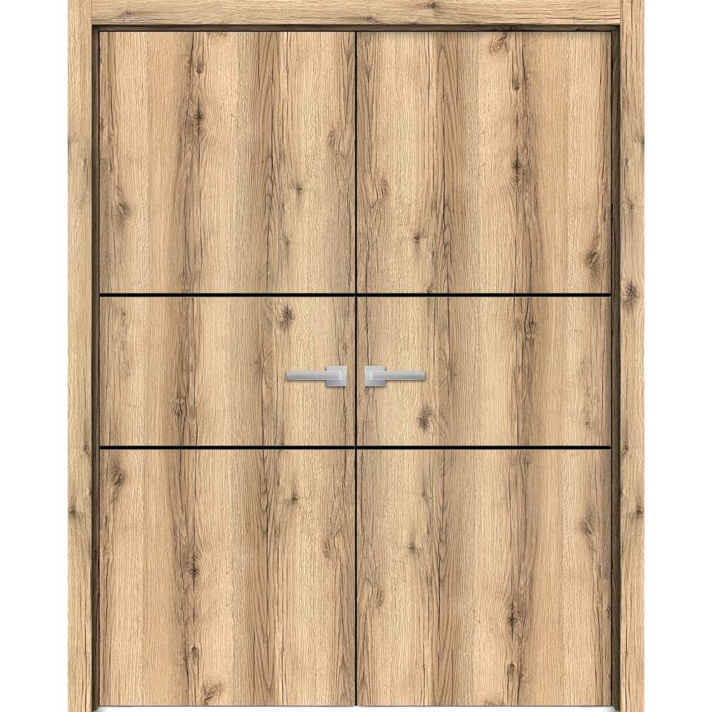 Solid French Double Doors 36 x 80 Planum 0014 Oak with