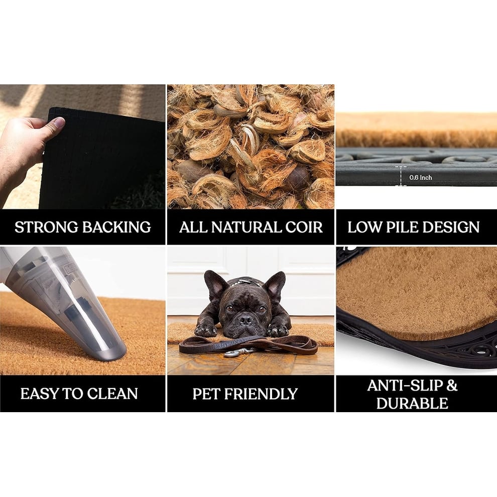 A1HC Carson Rubber and Coir 24" X 36", Heavy Duty Anti Slip Welcome Indoor Outdoor Doormat