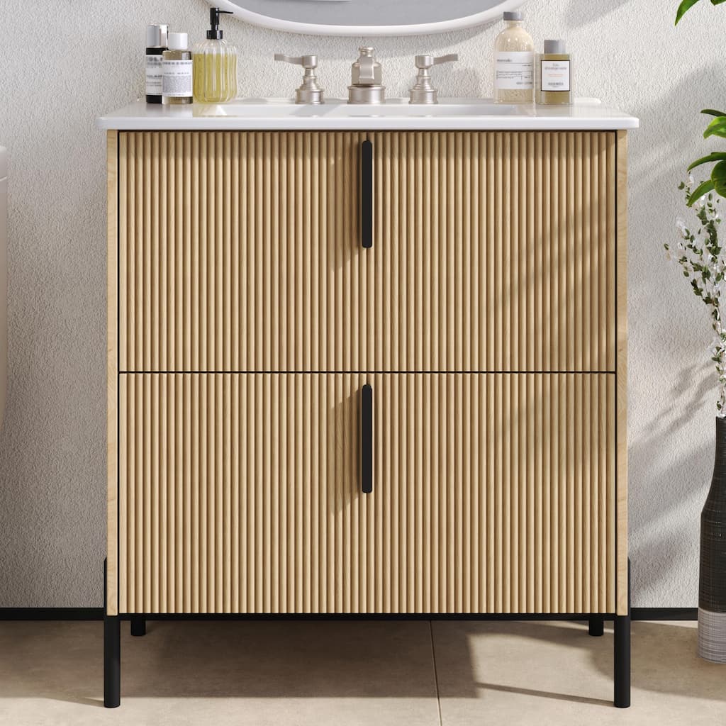 30" Bathroom Vanity with Ceramic Sink - Cabinet with Full-Extension Drawers