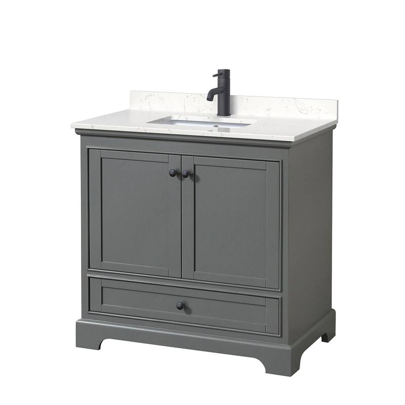 Wyndham Collection Deborah 36" Free Standing Single Basin Vanity Set - Dark Gray / Carrara Cultured Marble Top / Matte