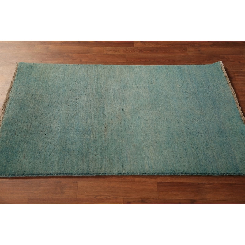 Aqua Blue Gabbeh Modern Rug Handmade Accent Wool Carpet - 2'8" x 4'1"