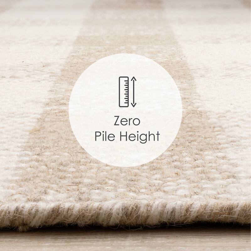 Beige White Plaid Handmade Wool Rug