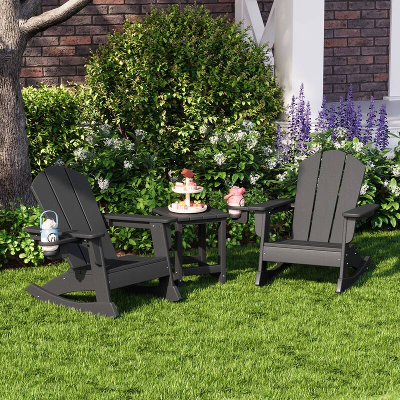 Laguna Kids Outdoor Poly Adirondack Rocking Chair with Side Table 3-Piece Set