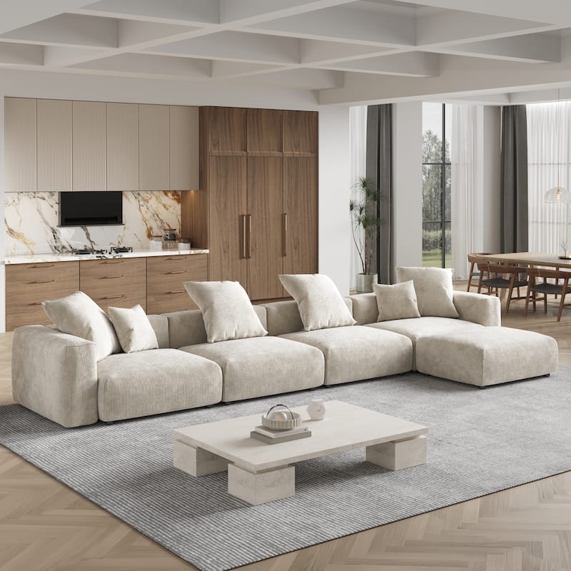 181''Oversized Corduroy Sectional Sofa Couch with Ottoman, L Shaped Convertible Couch Deep Seat Couches for Modern Living Room