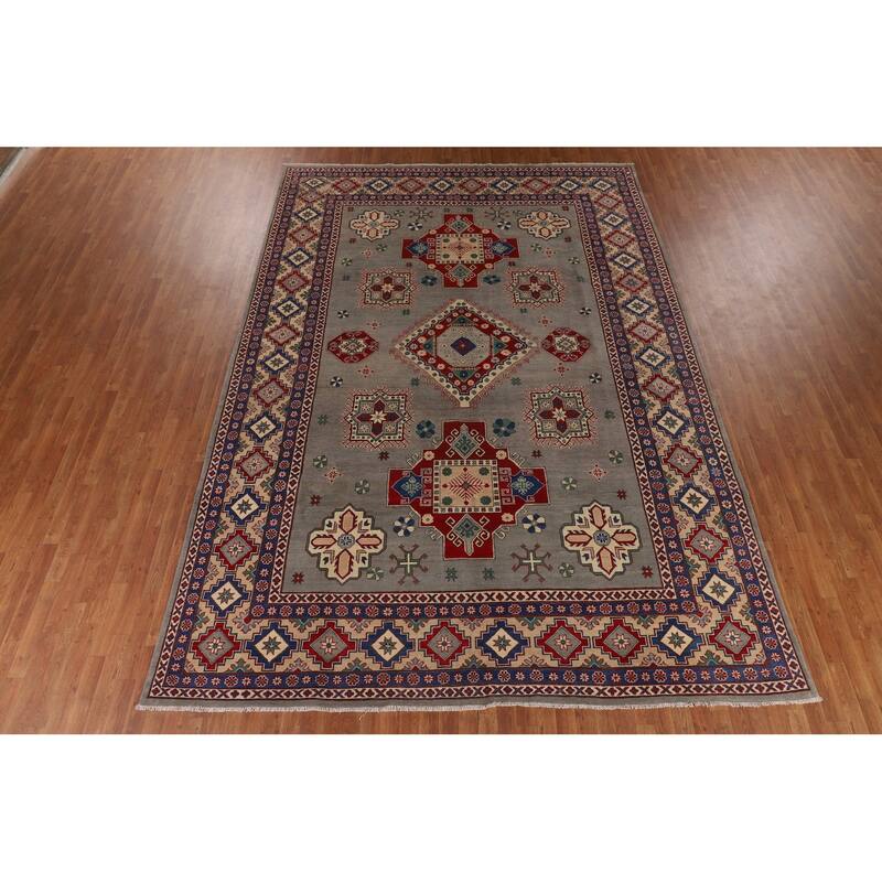 Geometric Kazak Large Area Rug Handmade Wool Carpet - 9'7" x 13'7"