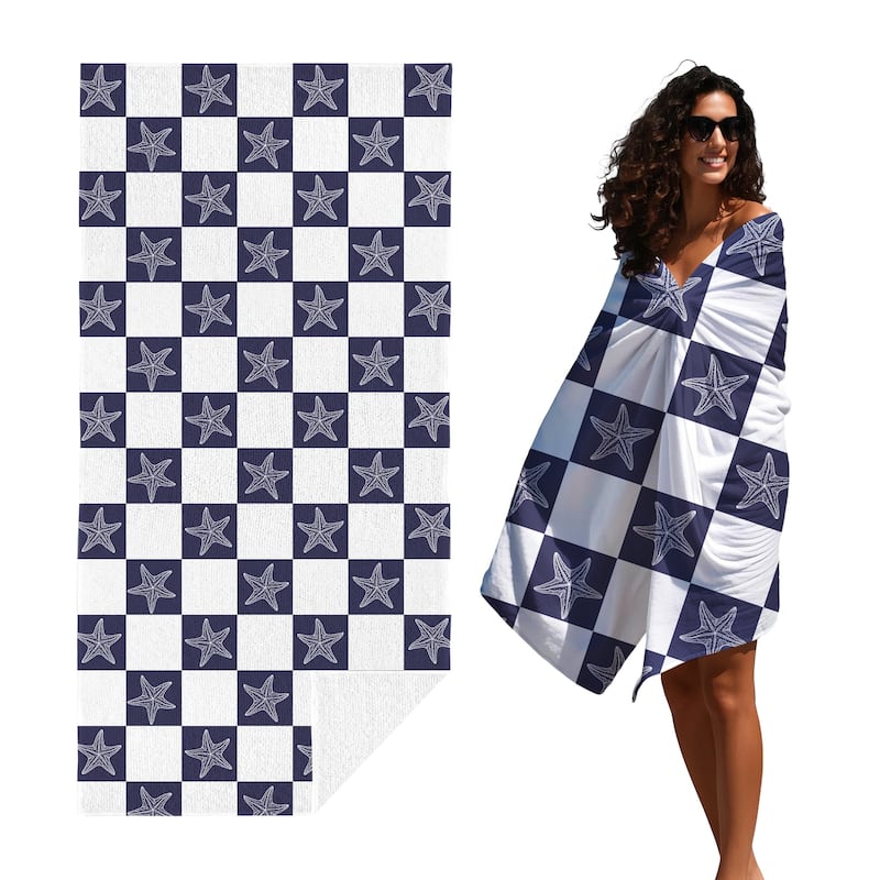 Starfish Checkered Beach Towel, Lightweight Quick Dry Swimming Towel 30"x60"