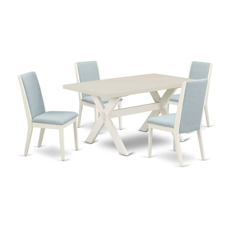 HomeStock 5-Piece Natural Oak Finish Solid Wood Top Dining Table with 4-Parson Chair
