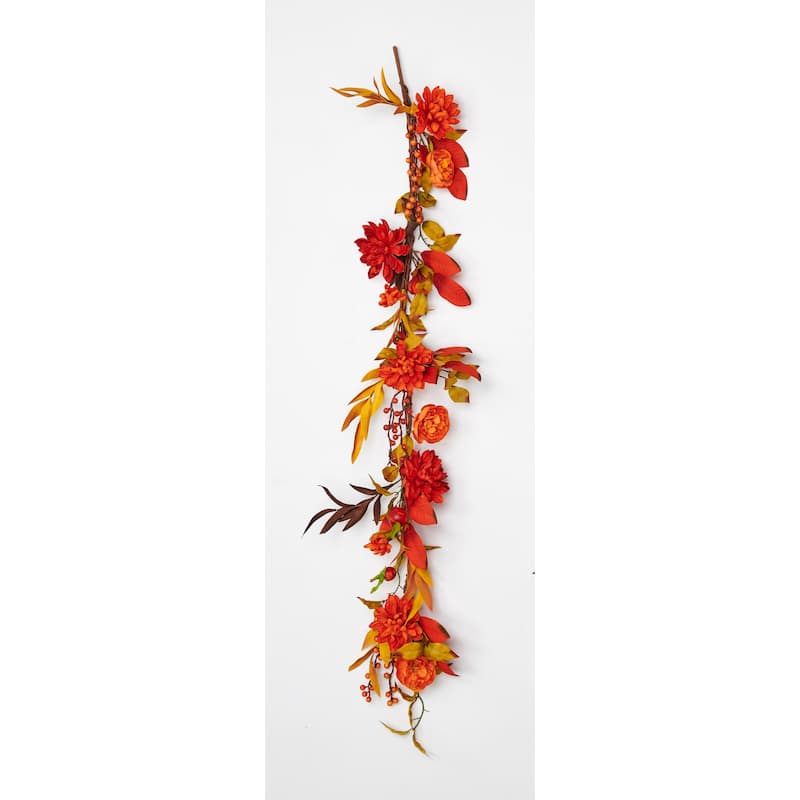48" Fall Mums and Leaves Garland