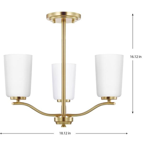 Progress Lighting Adley Collection 3-Light Satin Brass Etched White Glass New Traditional Semi-Flush Convertible Light