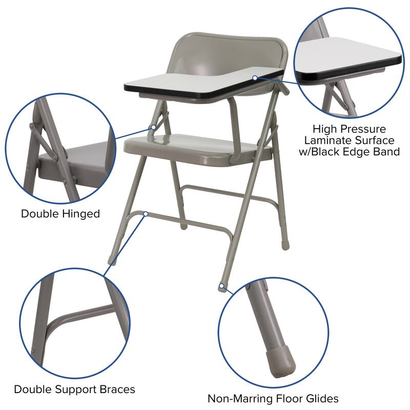2 Pack Premium Steel Folding Chair with Left Handed Tablet Arm - Event Chair