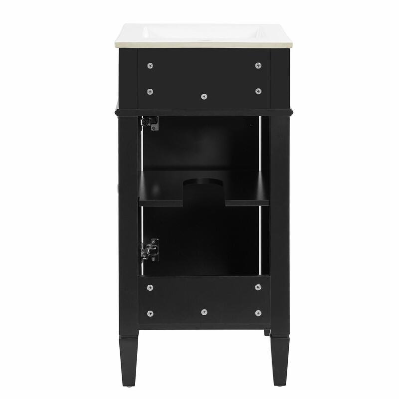 16" Bathroom Vanity with Ceramic Sink, Soft-Close Door & Adjustable Shelf