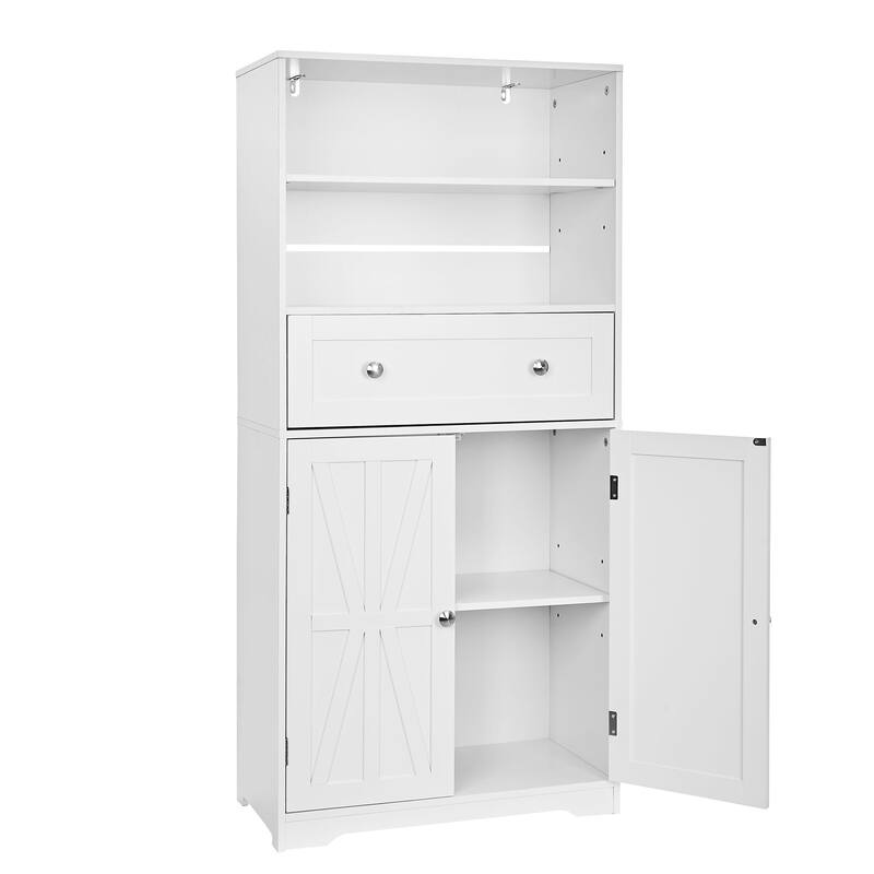 Javlergo White Adjustable Shelf Bathroom Cabinet with Drawer Tall Free Standing Bathroom Cabinet for Organization Living Room