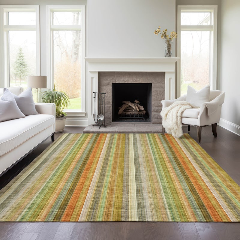 Machine Washable Indoor/ Outdoor Striped Chantille Rug