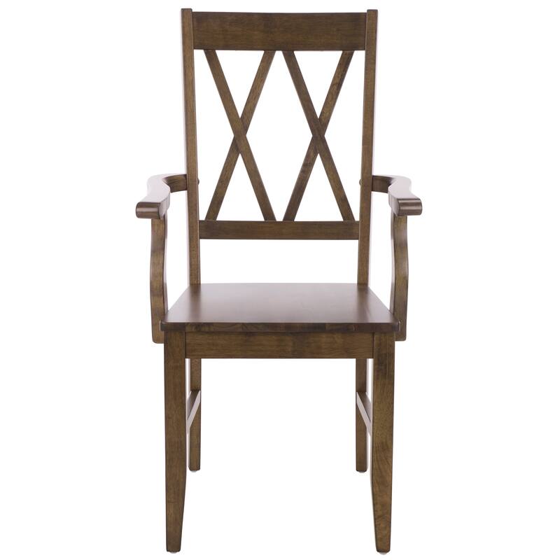 SAFAVIEH HOME Yelena Double X-Back Arm Chair - 18"W x 22"D x 39"H - Dark Oak