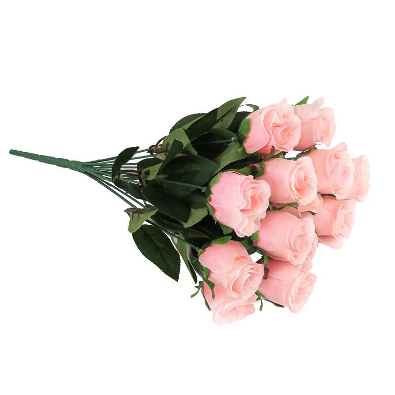 Set of 2 Pink Peach Artificial Rose Bud Flower Stem Bush Bouquet 19.5in - 19.5" L x 12" W x 12" DP