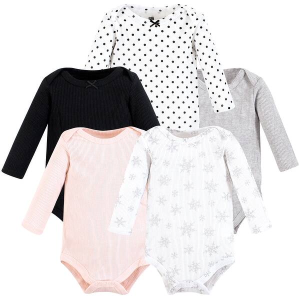 slide 1 of 1, Hudson Baby Girls Thermal Long Sleeve Bodysuits, Snowflake Newborn - Snowflake