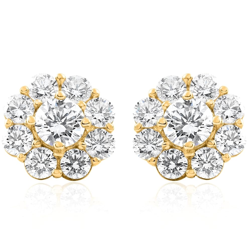 3Ct Diamond Halo Studs Yellow Gold EX3 Lab Grown