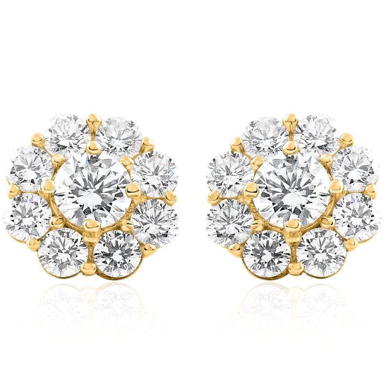 Bliss Diamond 3Ct Diamond Halo Studs Yellow Gold EX3 Lab Grown - Yellow