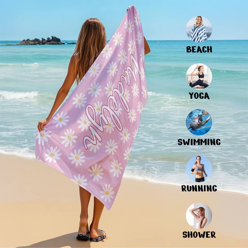Personalized Beach Towel, Custom Daisy Beach Towel with Name