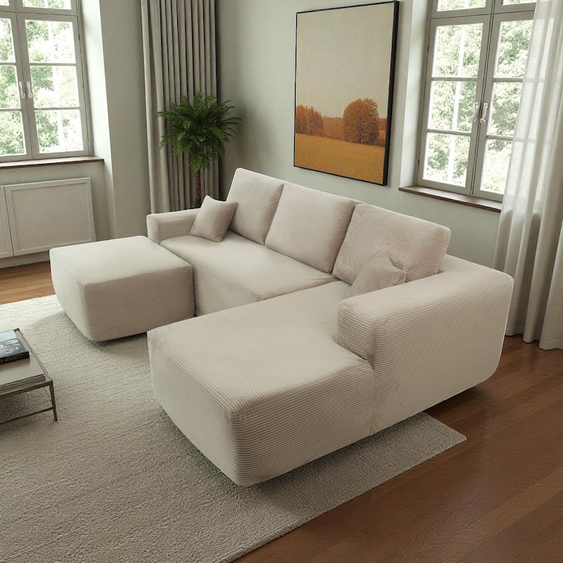 105" Cloud Sectional Couch with U-Shaped Chaise, Modular Corduroy Sofa with Deep Seats, Upholstered Living Room Couch