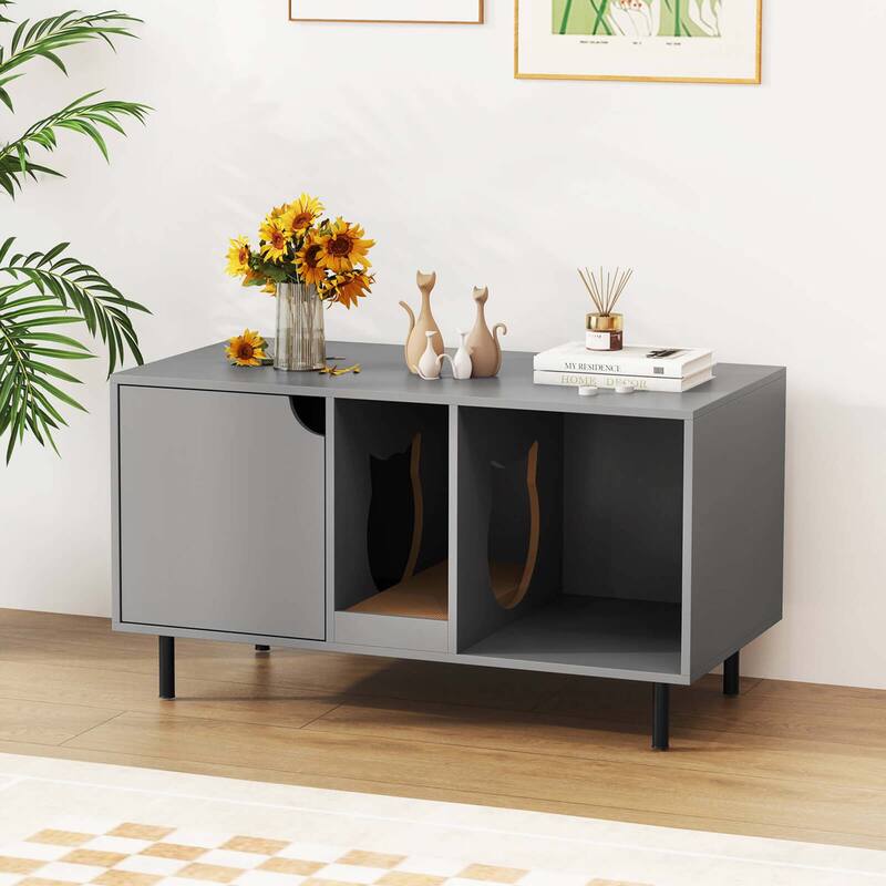 Costway 40" Hidden Cat Washroom with Storage Removable Scratcher Metal - See Details